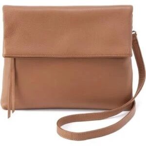 NEW HOBO DRAFT Pebbled Leather Fold-Over Crossbody Bag Cream-Taupe Quiet Luxury